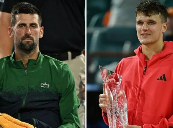Novak जोकोविच का 100 वें खिताब के लिए प्रतीक्षा करने के बाद वह किशोरी द्वारा पीटा जाता है जो केवल इसलिए खेला जाता है क्योंकि रेफरी दोपहर के भोजन पर था